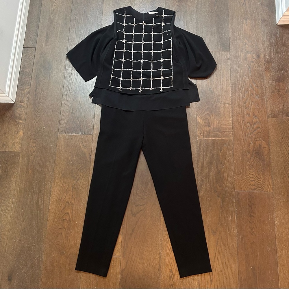 Tory Burch Embellished Jewels Black Jumpsuit Women's Size Small